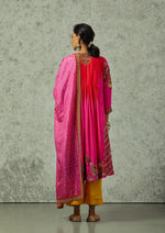 Red and rani shaded silk kurta set
