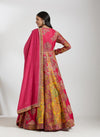 Printed Magenta Chanderi Kalidar Set