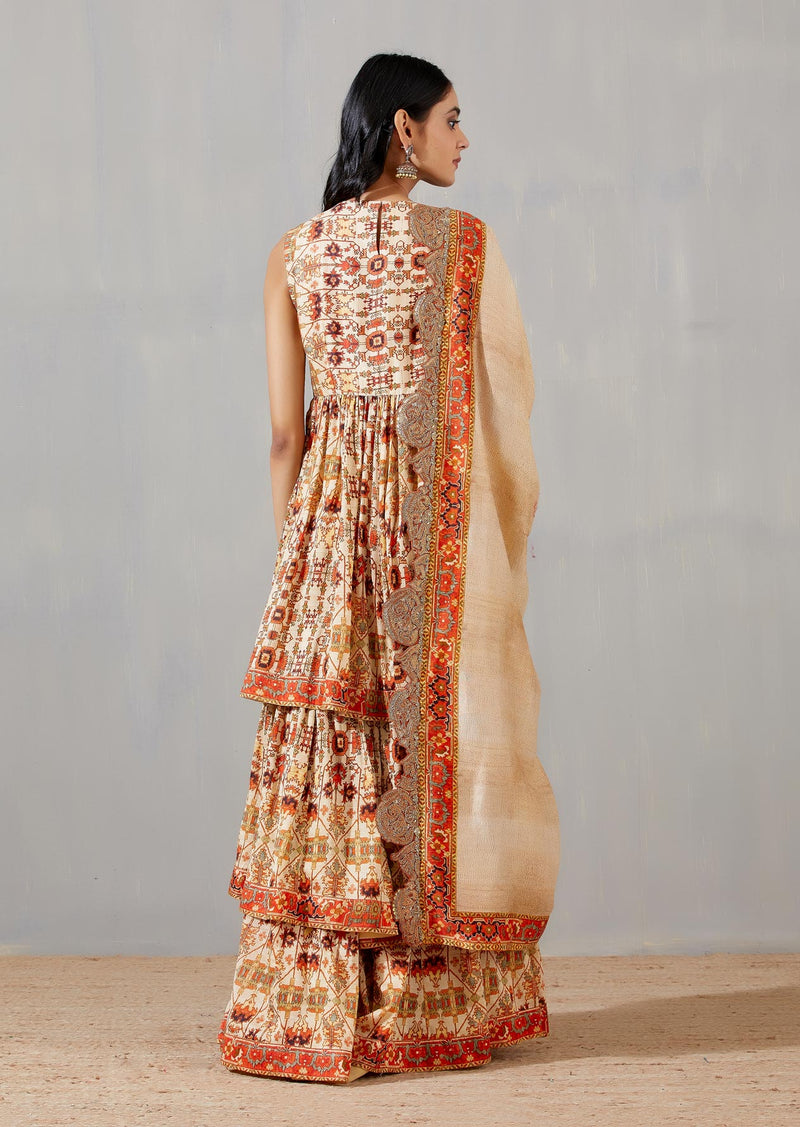 Nergis Dooble Layer Sharara With Peplum Top And Dupatta