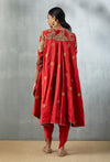 Red Trail Embroidered Jacket with Dhoti Pant