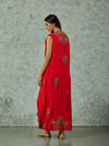 Red Silk Highlow Cape With Dhoti Set
