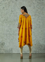 Mustard Chanderi Embroidered Jacket With Ivory Pants