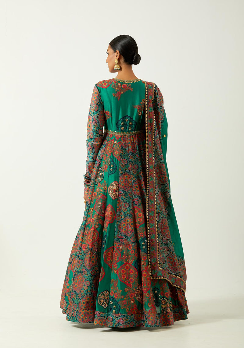 Blue Green  Chanderi Anarkali Set