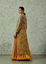 Mustard crinkled skirt with a heavy embroidered jacket set