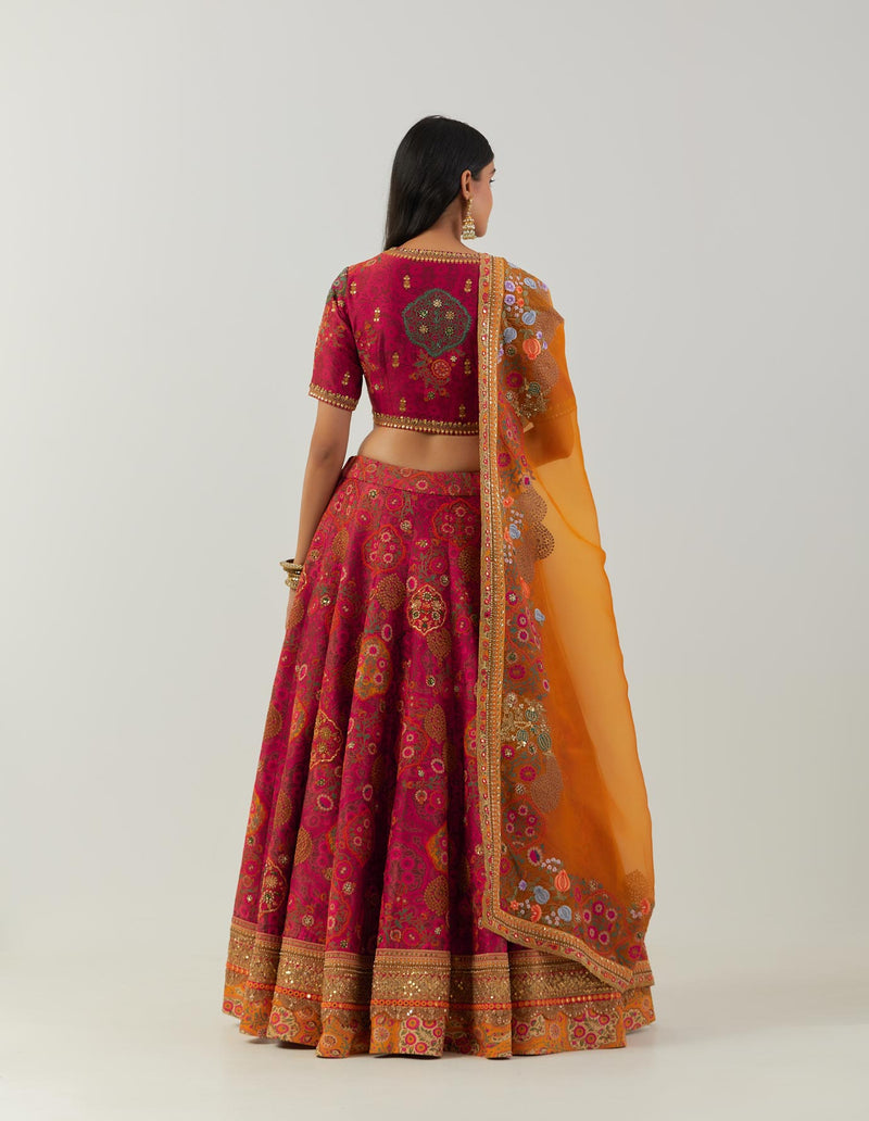 Magenta Over Dye Swati Lehenga With Blouse And Dupatta