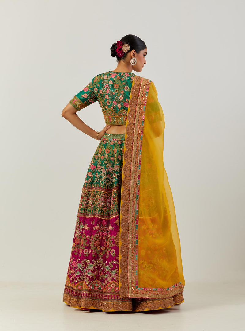 Green And Magenta Sonu Lehenga With Blouse And Dupatta