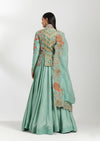 Turquoise Chanderi Jacket With Skirt Set