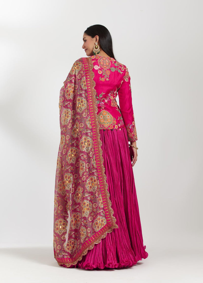 Magenta Chanderi Skirt Set