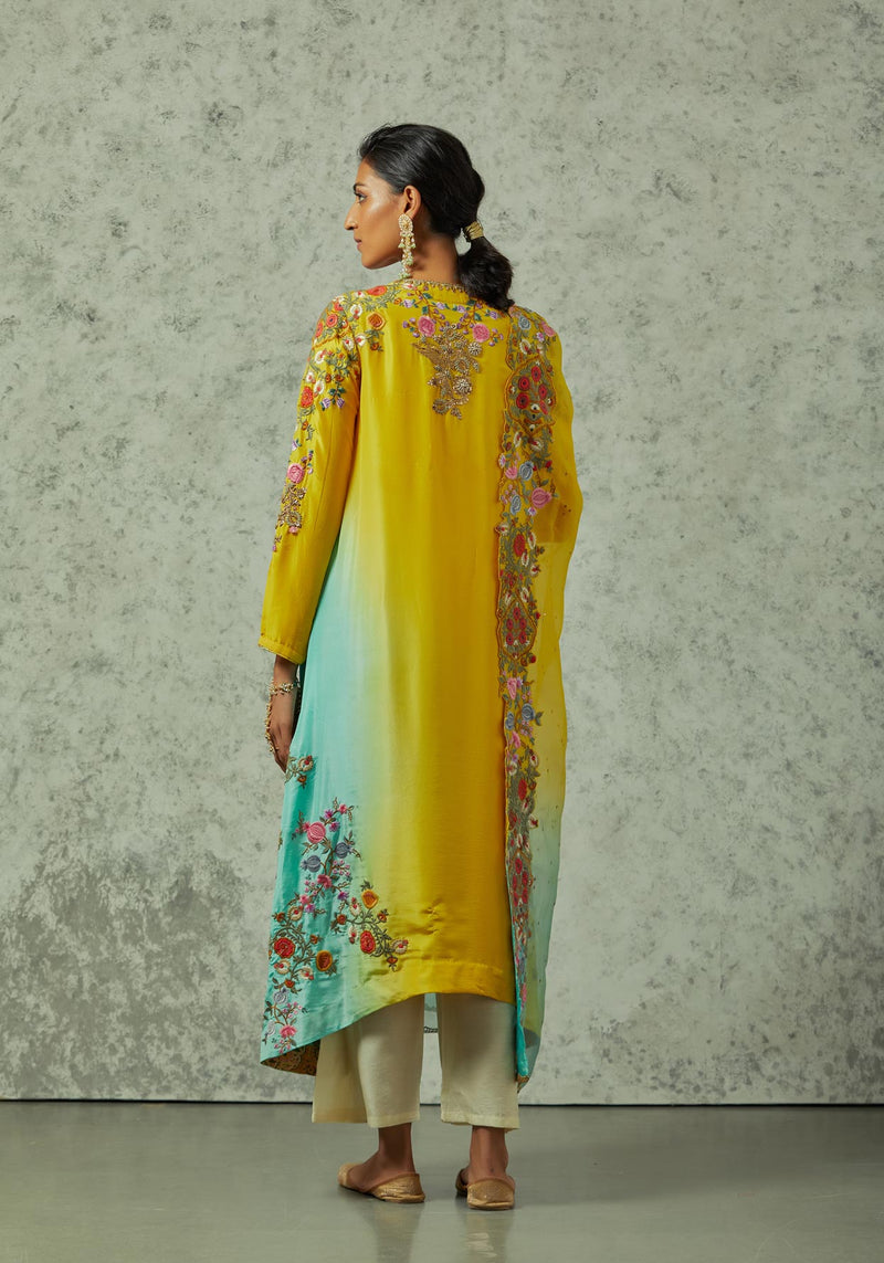 Mustard and Feroza Shaded Kurta with Palazzo Set