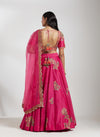 Magenta Machine and Hand Embroidered Chanderi Lehenga Set