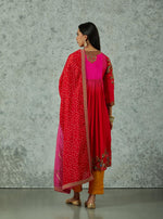 Red And Rani Pink Silk Embroidered Kurta Set