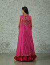Rani Pink And Red Silk Highlow Cape With Skirt Set