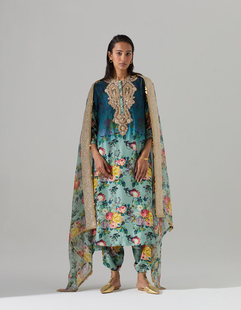 Pale Blue Shaded Printed Kurta Set