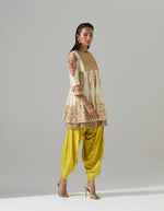 Ivory Short Kurta with Yellow Dhoti Pants