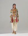 Ivory Printed Short Kurta with Dhoti Pants