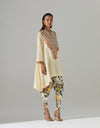 Ivory Yoke Embroidered Tunic with Printed Tulip Pants