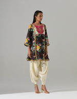 Black Short Gathered Kurta with Dhoti Pants