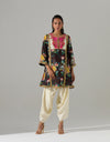 Black Short Gathered Kurta with Dhoti Pants