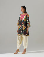 Black Short Gathered Kurta with Dhoti Pants