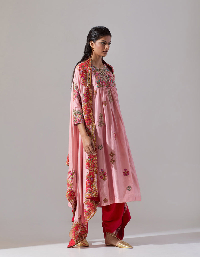 Blush Pink Silk Kurta and Dhoti Set