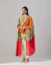 Pista Green Chanderi Short Kurta set with a Patched Dupatta