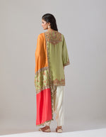 Pista Green Chanderi Short Kurta set with a Patched Dupatta