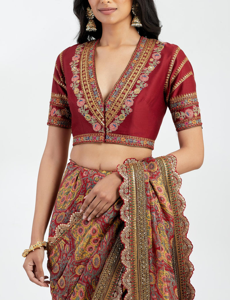 Maroon Saree In Print Organza