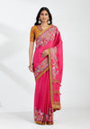 Pink Saree With Yellow Blouse In Silk