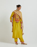 Mustard Kurta Set with Yoke Embroidery Paired with a Crinkled Tissue Dupatta