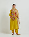 Mustard Kurta Set with Yoke Embroidery Paired with a Crinkled Tissue Dupatta