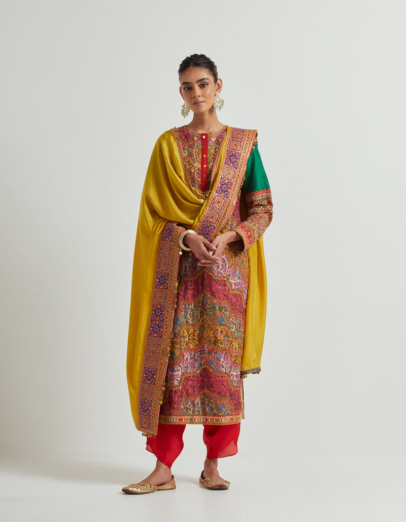 Multi Coloured Kurta Set with Asymmetric Pants