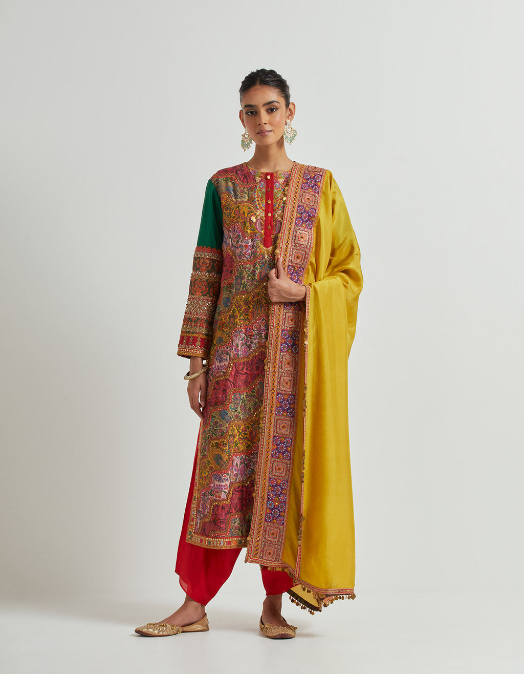 Multi Coloured Kurta Set with Asymmetric Pants