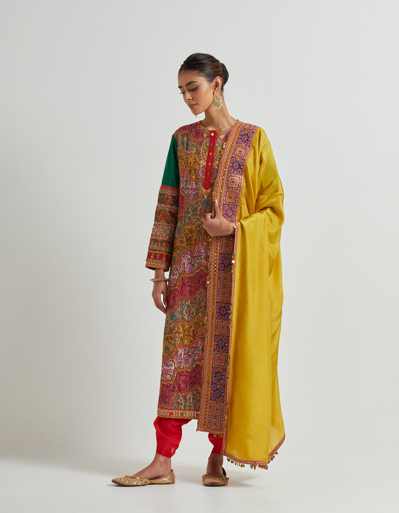 Multi Coloured Kurta Set with Asymmetric Pants