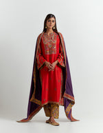 Red Geometric Embroidered Choga Set