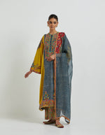 Blue and Mustard Printed Relaxed Fit Kurta Set