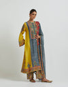 Blue and Mustard Printed Relaxed Fit Kurta Set