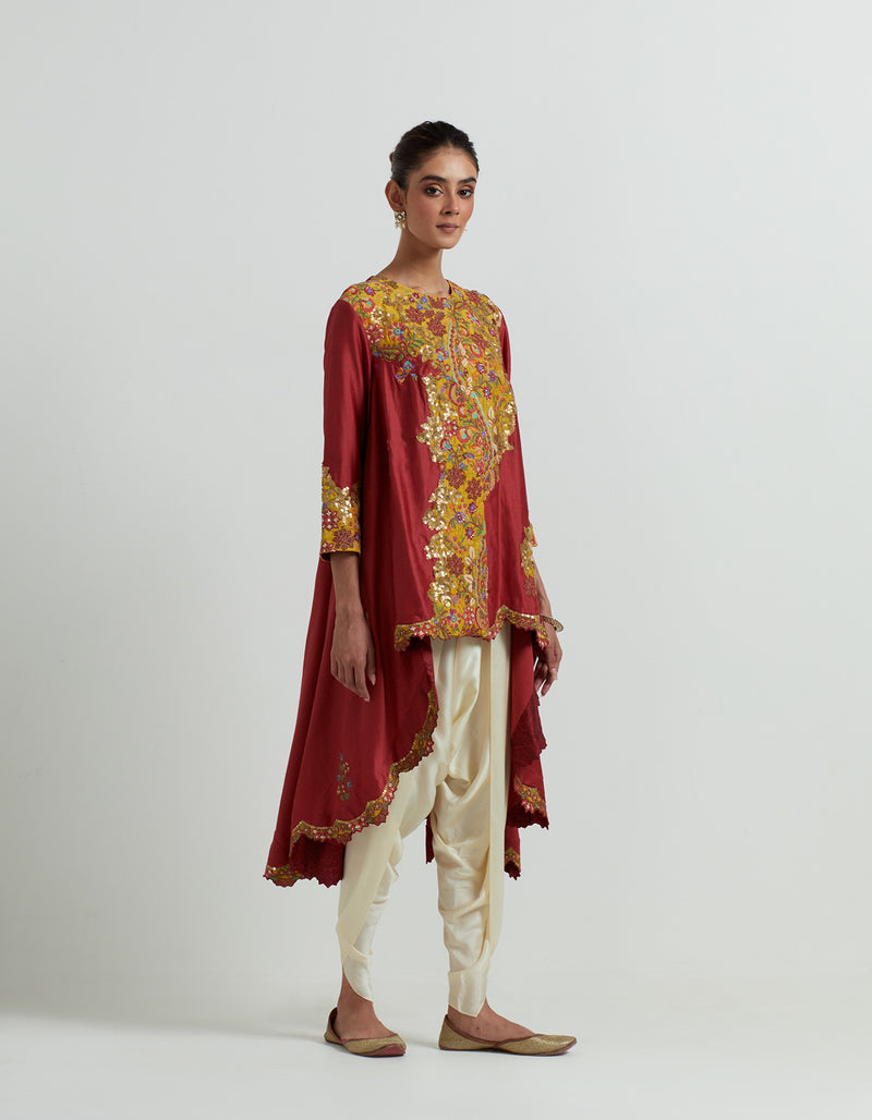 Red Cape with Dhoti Set