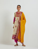 Ghee and Pink Kurta Set with a Mustard Dupatta