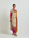 Ghee and Pink Kurta Set with a Mustard Dupatta