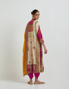 Ghee and Pink Kurta Set with a Mustard Dupatta