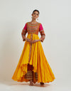 Yellow Crinkled High-Low Kalidar with Wide Sleeves