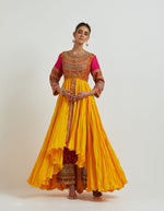 Yellow Crinkled High-Low Kalidar with Wide Sleeves