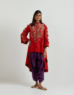 Red Cape with Purple Dhoti Set