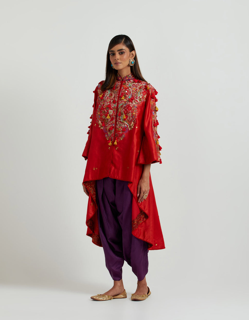 Red Cape with Purple Dhoti Set