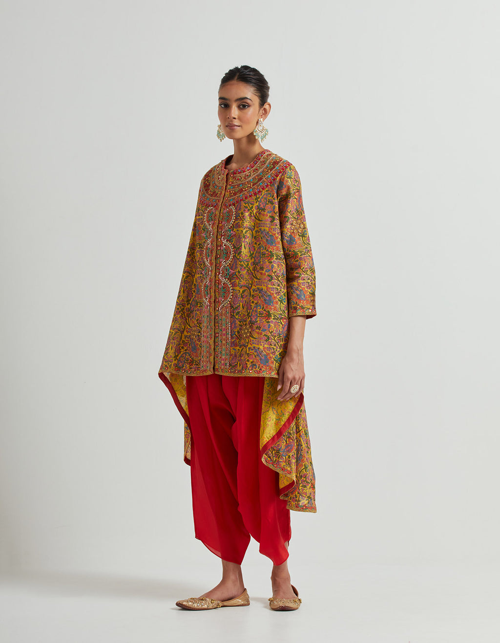 Mehendi Mustard Cape with a Dhoti