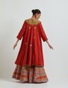 Red High Low Silk Tunic With A Heavy Printed and Embroidered Sharara