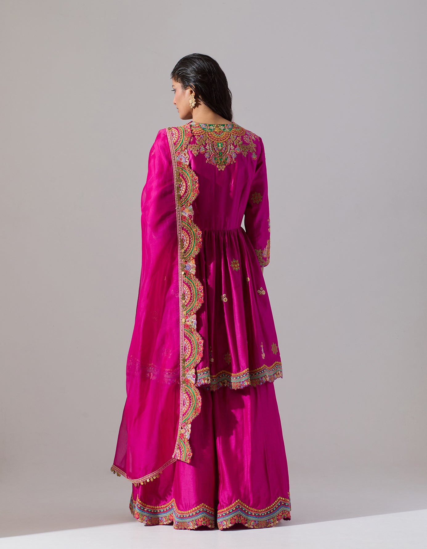 Noor - Neel Gulabi Pink & Blue Chanderi Sharara Set (Set of 3) |  Combination dresses, Pink colour combination dresses, Sharara set
