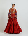 Red Crinkled Kalidar with Wide Sleeves