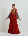 Red Crinkled Kalidar with Wide Sleeves