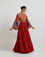 Red Crinkled Kalidar with Wide Sleeves